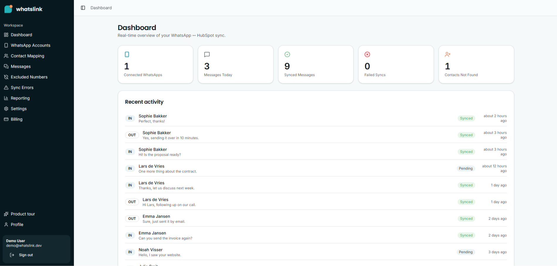 Whatslink - Dashboard
